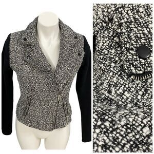BCNU Blazer Coat Womens Sz Small Moto Black Work Office Date Tweed Rock Edgy